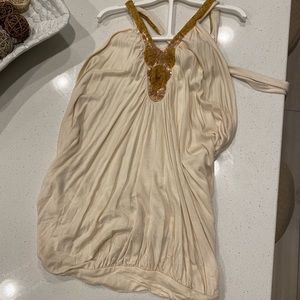 Venus Gold Embroidered Backless Halter Top